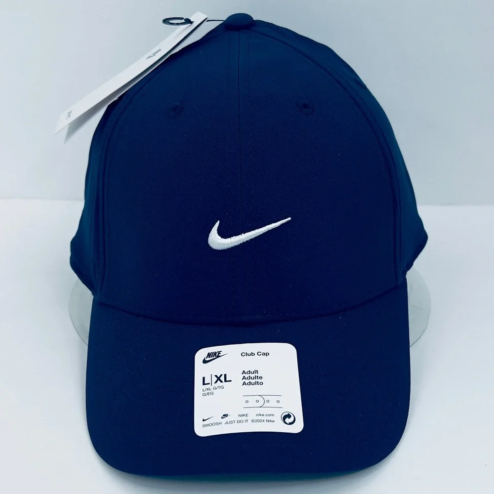 NIKE HAT/CAP UNISEX, NAVY BLUE COLOR, UNISEX, ADJ STRAP, WHITE LOGO EMBROIDERED - Picture 1 of 13